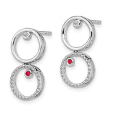White Ice Sterling Silver Rhodium-plated Diamond and Ruby Post Drop Earrings